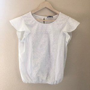 DEMOCRACY Embroidered Geometric Cotton Flutter Sleeve Women's Top Size L